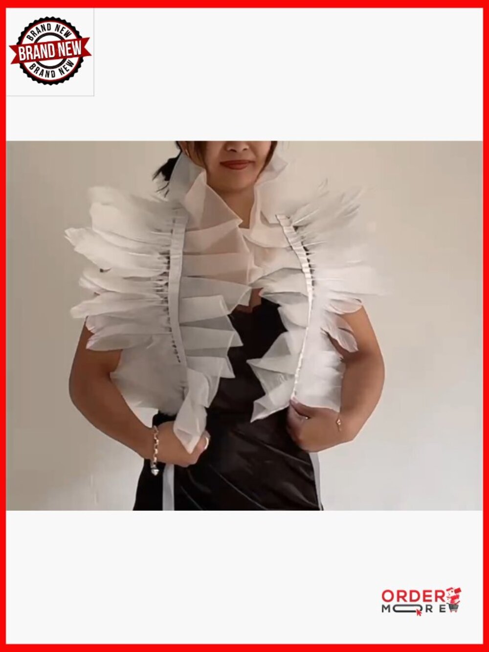 Victorian Gothic Feather Shrug Cape Lace Collar Costume Shawl - Picture 7 of 7